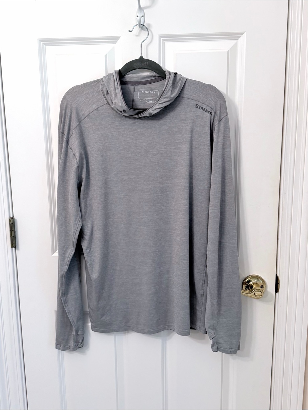 Simms Gray Hoodie Like New Solarflex UPF 50 Fishing Shirt Long Sleeve Size M